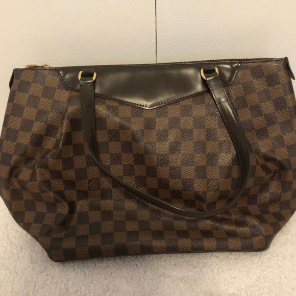 Louis Vuitton Dark Brown Checkered Tote with Gold Accents - Picture 3 of 16